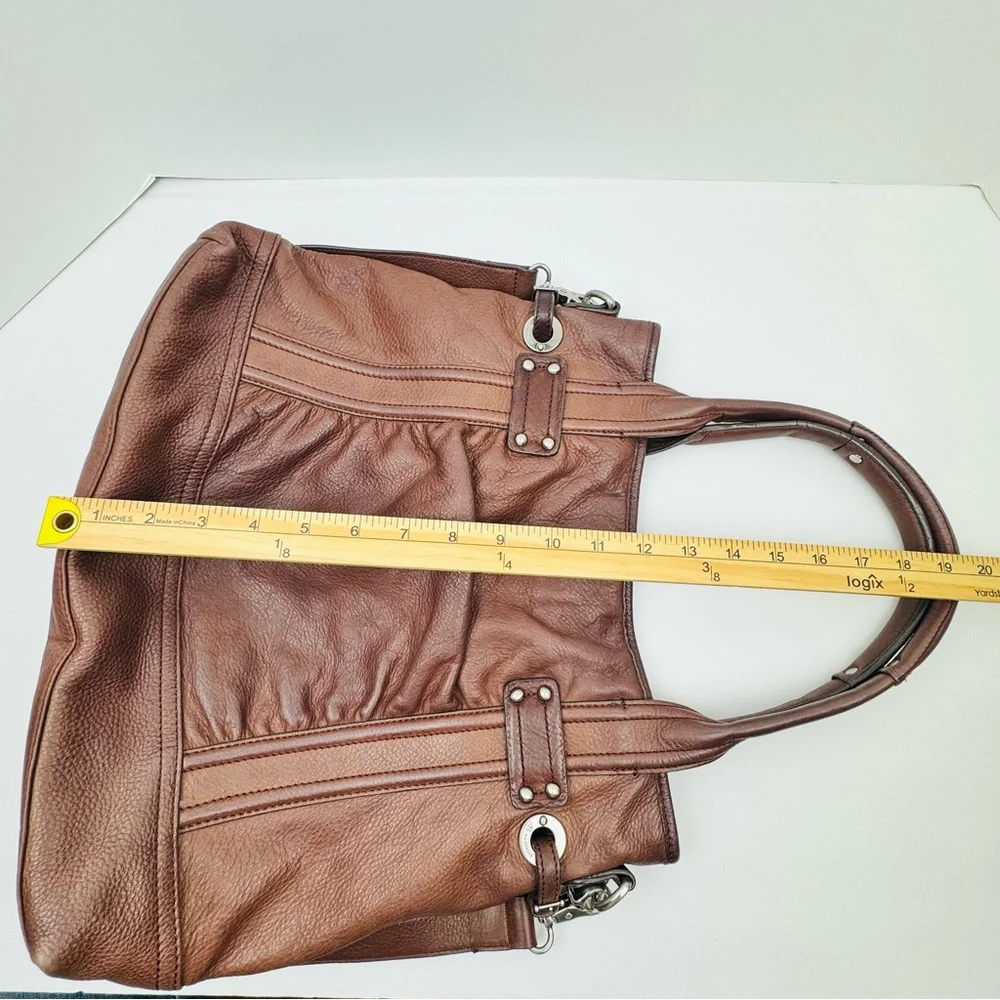 B. Markowsky soft pebbled leather satchel handbag tote. Silver tone hardware.